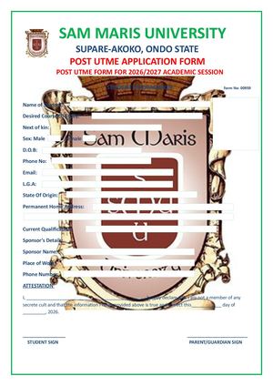 Sam Maris University Post Utme Form