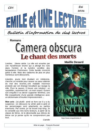 Bulletin d'information du Club Lecture - été 2026