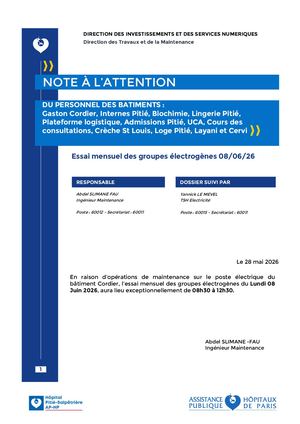 NOTE INFORMATION CONCERNANT ESSAI DURCI DES GROUPES ELECTROGES BATIMENT CORDIER 080626