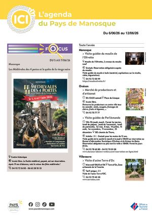Agenda de la semaine Pays de Manosque du 6 au 12 juin