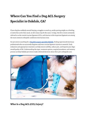 Where Can You Find A Dog Acl Surgery Specialist In Oakdale, Ca