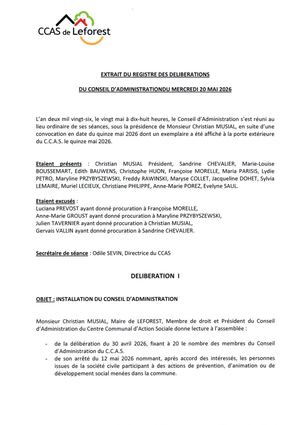 Extrait Du Registre Des Délibérations Du Conseil D'administration Du Ccas Du 20 Mai 2026