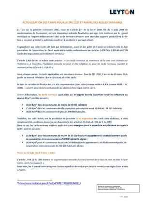 Del 98 2026 Annexe Leyton X Tarifs Tpe Pour L'année 2027