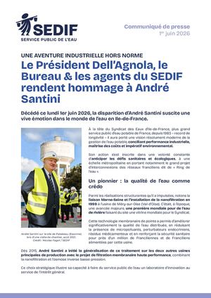 Communiqué de presse | Le Président Richard Dell'Agnola, le Bureau & les agents du SEDIF rendent hommage à André Santini