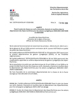 20260518 Ddtm Seafen Ap N°2026 065 Plan De Chasse Ongulé Triennal 26 29