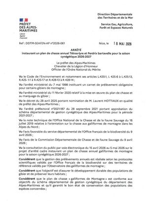 20260518 Ddtm Seafen Ap N°2026 061 Cadre Galliforme Saison 26 27