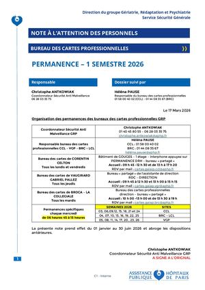 Note Aux Personnels Permanence Du Bureau Des Cartes Professionnelles 1s2026