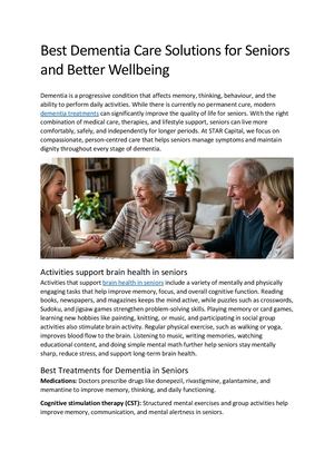 Effective Dementia Treatment Senior Care | STAR Capital