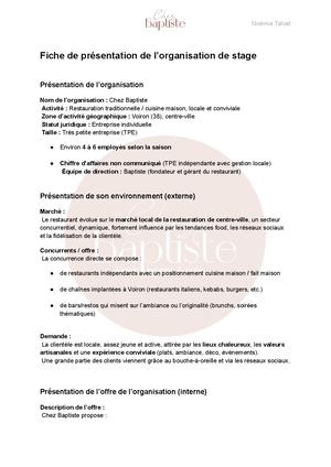 Noémie Talvat Rapport De Stage Chez Baptiste