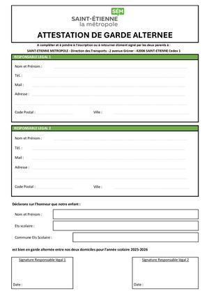 Attestation garde alternée - Transports scolaires 2026/2027