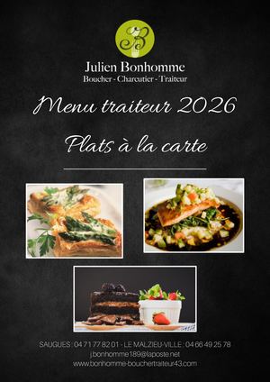 Menu Traiteur 2026 Plats à La Carte