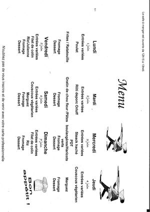 Menu Du 1er Au 7 Juin 2026