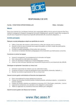 Responsable De Site F H - CDD -La Destrousse