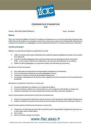 Coordinateur Trice D'animation - CDI -  Nimes