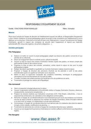 Responsable D'équipement Séjour Isola F H - CEE - Bouc Bel Air