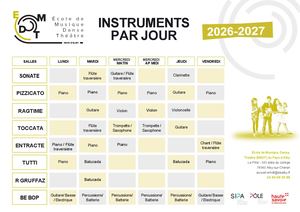 Instruments par jour 2026-2027