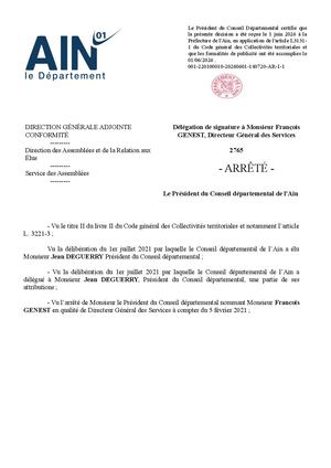Délégation De Signature à Monsieur François GENEST, Directeur Général Des Services