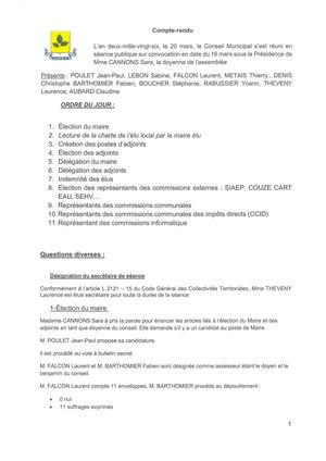 Compte Rendu Du Conseil Municipal Le 20 Mars 2026
