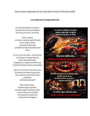 La ruleta de la inseguridad vial Poema Sobre Seguridad Vial Por Raul Alberto Peniche Mendoza 2026