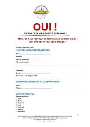 Formulaire Bénévolat Saga 010626
