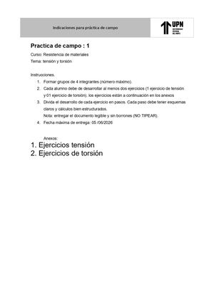 Practica De Campo 1 Tensión Y Torsión Solucionario