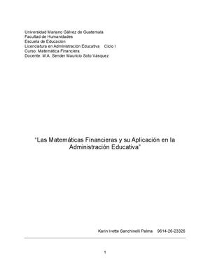 “Las Matemáticas Financieras y su aplicación en la Administración Educativa”