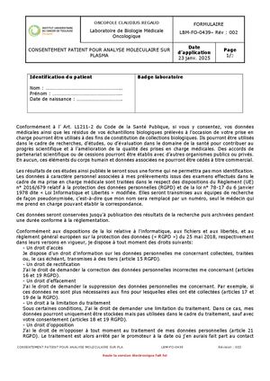 Lbm Fo 0439 Consentement Ct Dna Digital Pcr Esr1 Hpv
