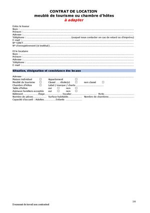 Modele Contrat Meuble De Tourisme Ou Chambre D Hotes