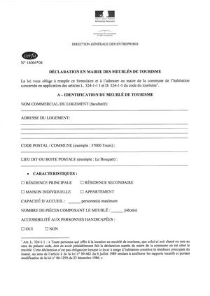 DOCUMENT 6 CERFA DECLARATION MEUBLE DE TOURISME 14004 04