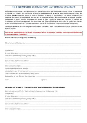 Fiche Individuelle De Police Pour Les Touristes Etrangers