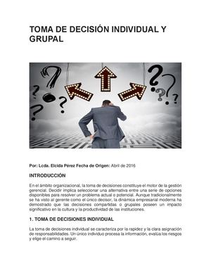 Toma De Decisión Individual Y Grupal