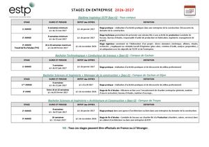 Calendrier Stages 2026 27