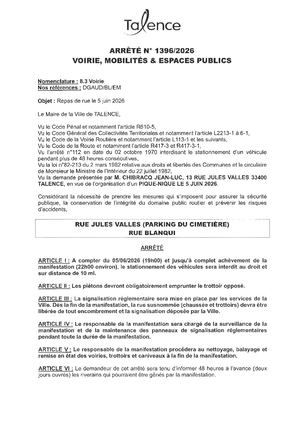 Arrete 1396 2026 Repas De Rue Rue Jules Valles Le 05 06 2026