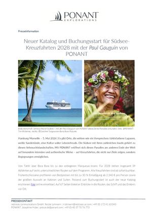 26 05 04 Ponant Neuer Katalog und Buchungsstart für Südsee Kreuzfahrten 2028