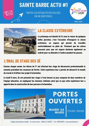 Newsletter Collège Mars 26