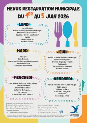 Menus 1er juin - 3 juillet 2026