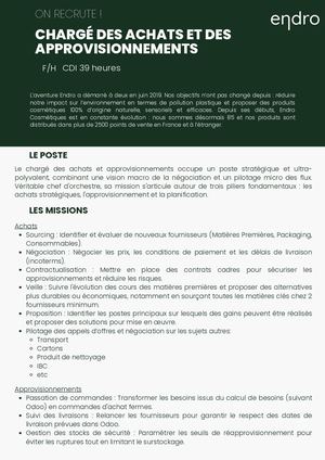 Annonce Chargé Achats, Appros, Planification