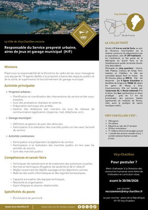 Annonce responsable propreté urbaine, aires de jeux et garage