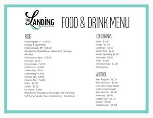 Printed Menu For The Landing On Diamond Lake (11 X 8 5 In)