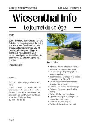 Journal Du Collège Juin 2026 Numéro 5
