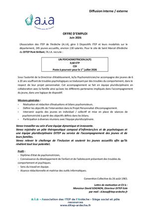 Annonce Psychomotricien Pb Cdi Juin 2026