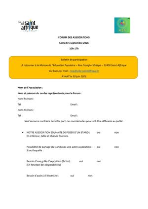 Bulletin D'inscription Forum Des Associations 2025 Docx
