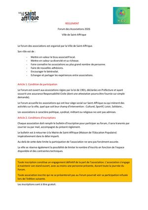 Reglement Du  Forum Des Associations 2026