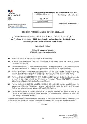 Décision Préfectorale N° Ddtm34 2026 A244