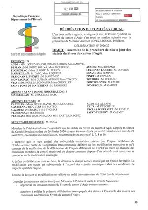 Délibération 2026 22 Du Comité Syndcal Du Sivom Du Canton D'agde