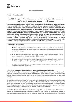 Communique de presse La RSE change de dimension 2026