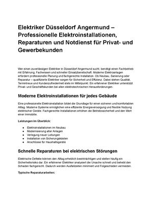 Elektriker Düsseldorf Angermund – Professionelle Elektroinstallationen, Reparaturen Und Notdienst Für Privat Und Gewerbekunden
