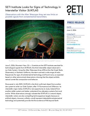 SETI Institute Looks for Signs of Technology in Interstellar Visitor 3I/ATLAS