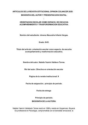 Articulos De La Revista Istitucional Opinion Colnacer 2025