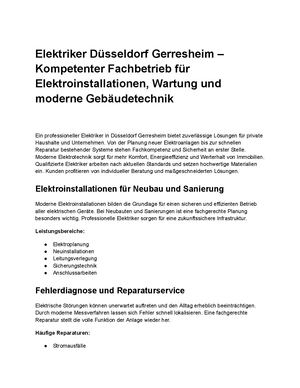 Elektriker Düsseldorf Gerresheim – Kompetenter Fachbetrieb Für Elektroinstallationen, Wartung Und Moderne Gebäudetechnik